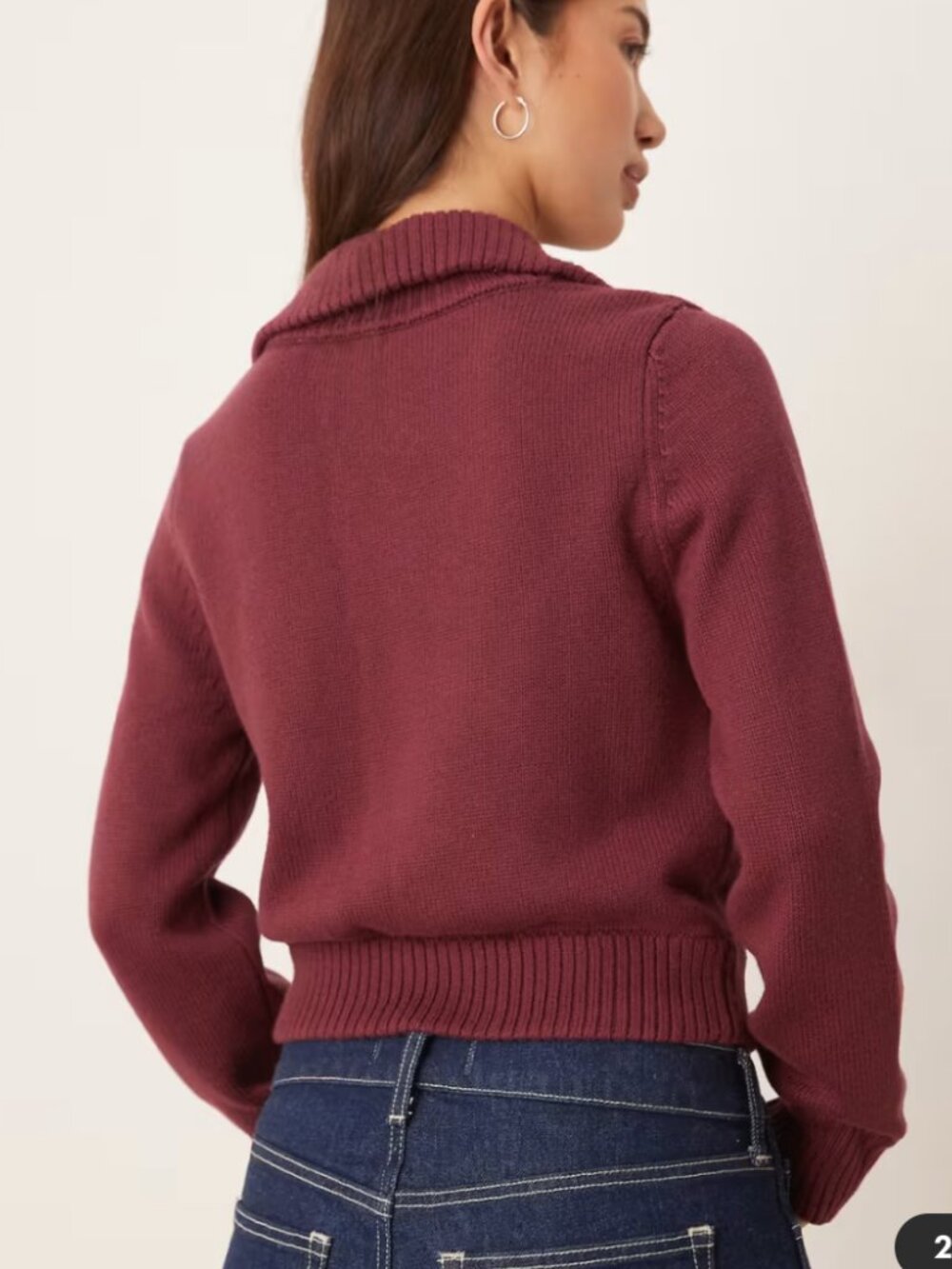 Abercrombie & Fitch zipper cardigan in burgundy - Picture 2 of 5